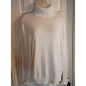 Eddie Bauer Pullover Turtleneck Sweater Cotton 10% Angora Ivory Sz L Cozy